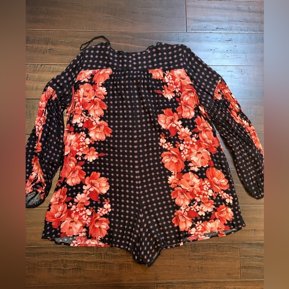 Free people boho Floral Long Sleeve Romper artsy quirky granola crunchy flowy - Picture 2 of 8